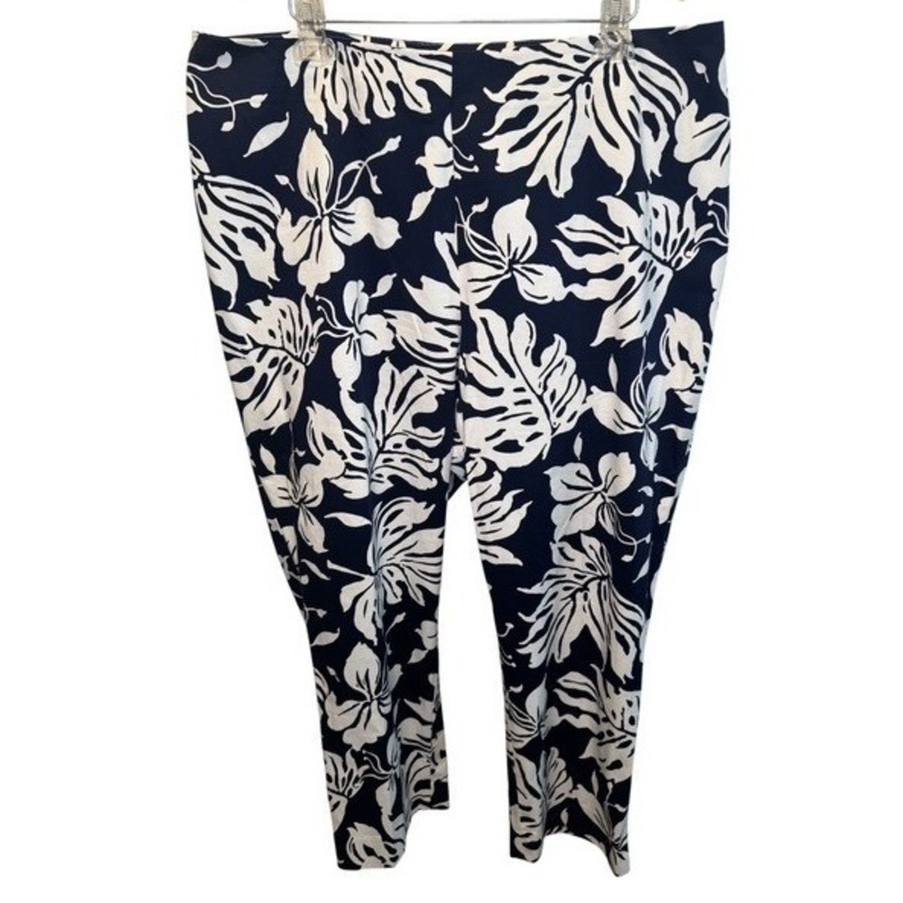 Lauren Ralph Lauren Navy White Tropical Floral Ankle Pants 22W Side Zip Stretch